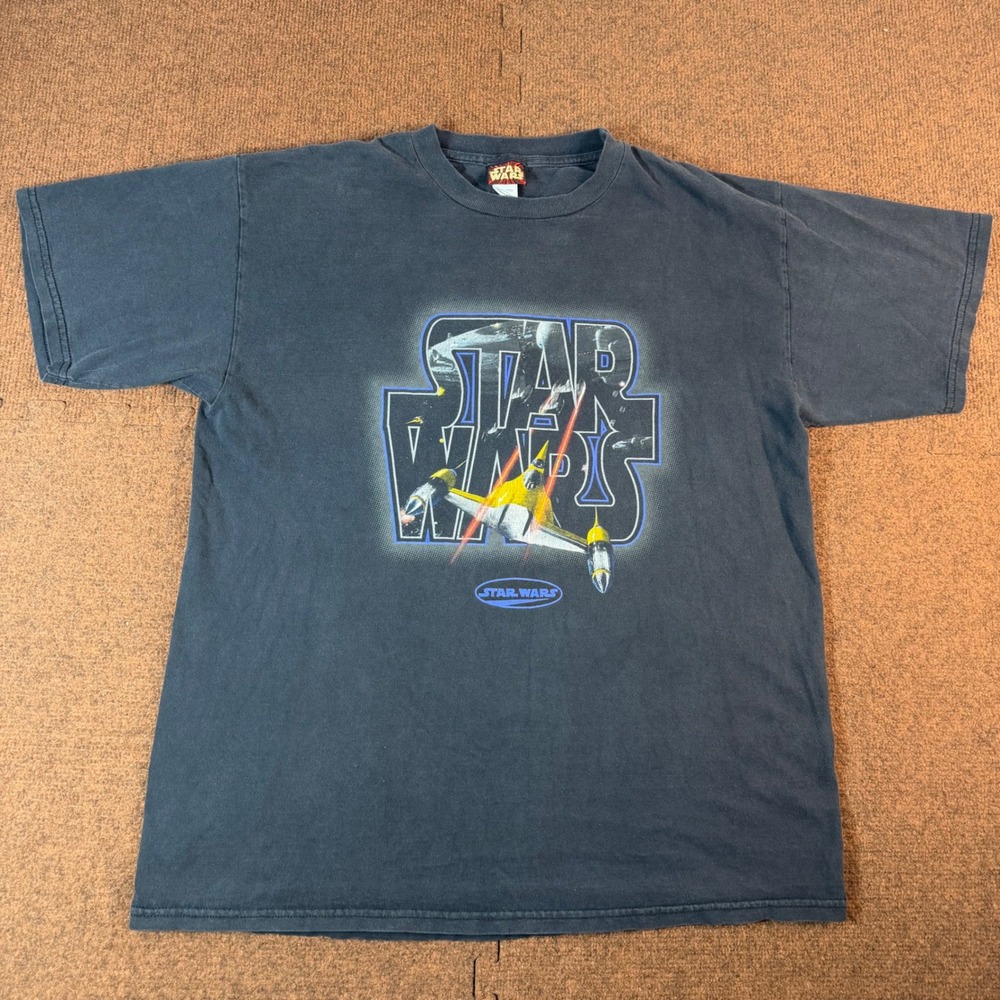 Star Wars Episode I Naboo Starfighter Graphic T-Shirt Mens XL Black 90s Y2K rare